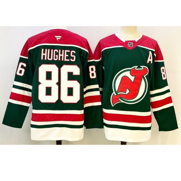 Mens Jack Hughes Green Red Stitched Jersey